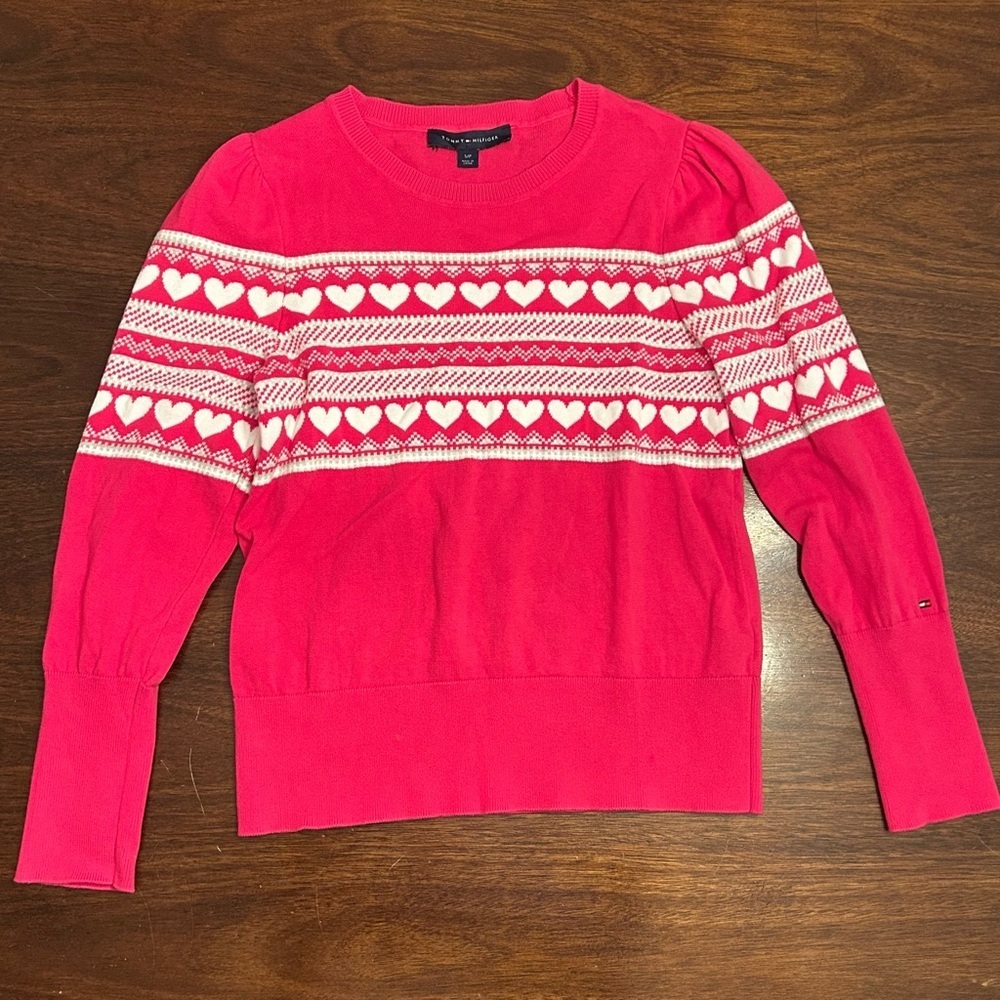 Tommy Hilfiger Red Heart Pattern Sweater